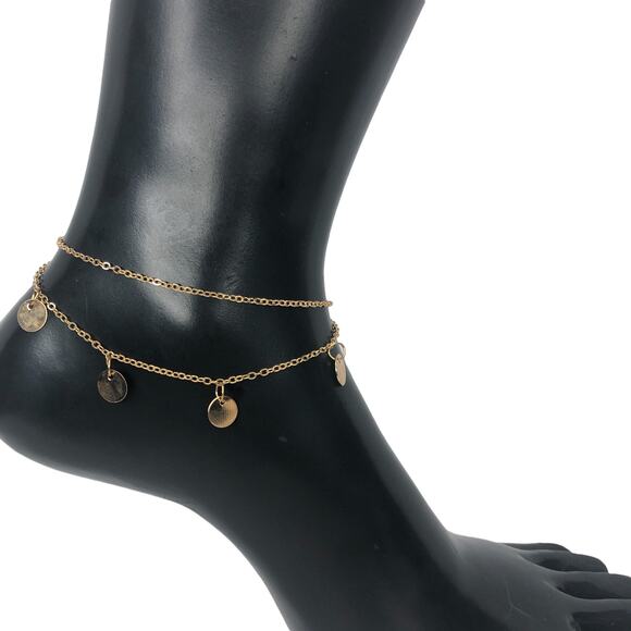 Gold Double Strand Hanging Discs Anklet - Picture 2 of 4